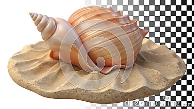 Seashell spiral conch shell resting on beach sand detail png transparent image Generative AI Stock Photo