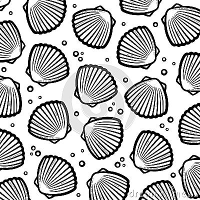 Seashells background. Collection seashells icons. Vector Vector Illustration