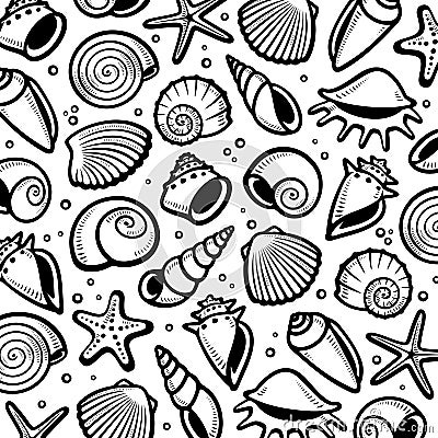 Seashells background. Collection seashells icons. Vector Vector Illustration