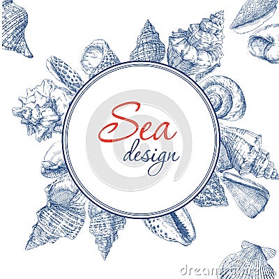 Seashells frame Vector Illustration
