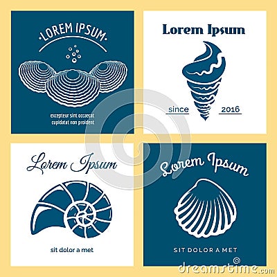 Seashells nautical logo templates set Vector Illustration