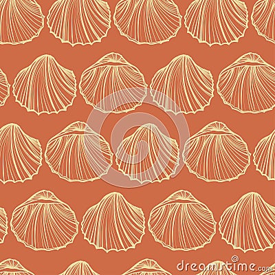 Seashells seamless pattern vector. Orange background. Vector Illustration