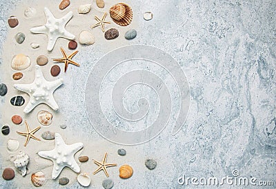 Seashells and starfish border Stock Photo