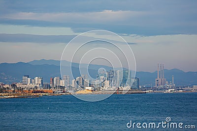 Seashore of Barcelona Editorial Stock Photo