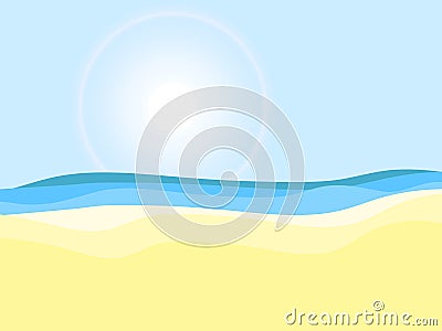 Seashore. Sunny day, beach landscape. Summer holiday vacation. Vector Vector Illustration