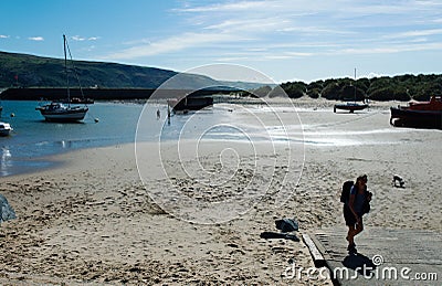 Seaside beach scene at the beautiful Welsh seaside resort of Barmouth Editorial Stock Photo