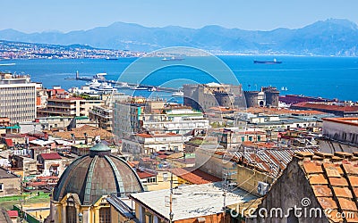 Seaside city Naples and Bay of Naples, Italy Stock Photo