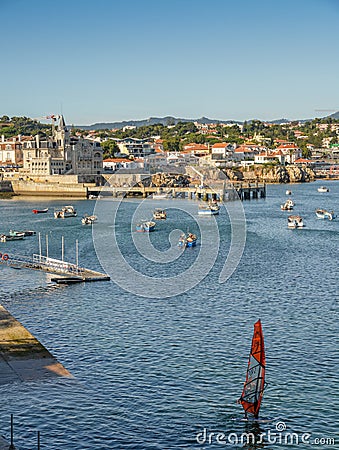 Seaside cityscape of Cascais in summer day. Cascais municipality, Portugal Editorial Stock Photo