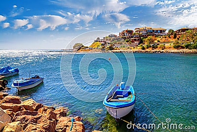 Seaside cityscape - view of the pier with boats in the Old Town of Nesebar Editorial Stock Photo