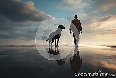 Seaside Companions: Labrador Love. Generative ai. Stock Photo