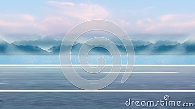 Seaside highway, distant mountain as the background material for the car advertisement. Stock Photo