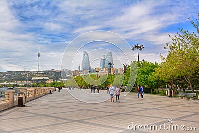 Seaside park embankment of Baku city, boulevard Editorial Stock Photo