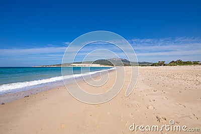 Seaside in sandy and lonely Valdevaqueros Beach in Tarifa Stock Photo