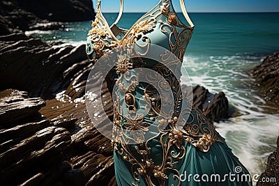 seaside seduction luxuury woman swim suit illustration generative ai Cartoon Illustration