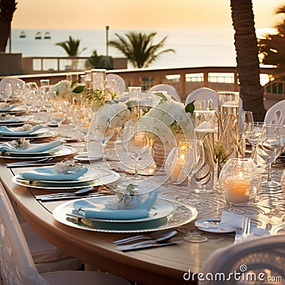 Seaside Serenity: Coastal-Inspired Dining with Ocean Views Stock Photo