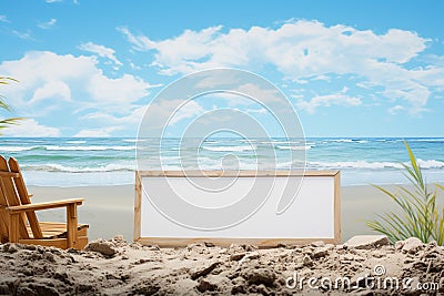 Seaside serenity Whiteboard by the palm coast, a canvas for vacation dreams Stock Photo