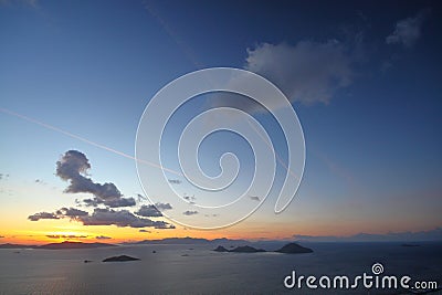 Seaside town of Turgutreis and spectacular sunsets. aerial view of islands and sea Stock Photo