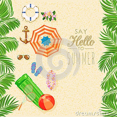 Seaside view on sunny day Vector Illustration