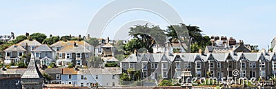 Seaside Village of St. Ives, Cornwall, UK. View over old town with typical houses in afternoon summer sunshine. Saint Ives, Cornw Stock Photo