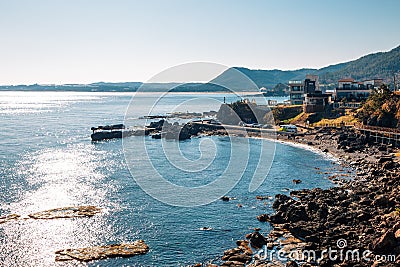 Seaside village view from Haeoreum observatory in Pohang, Korea Stock Photo