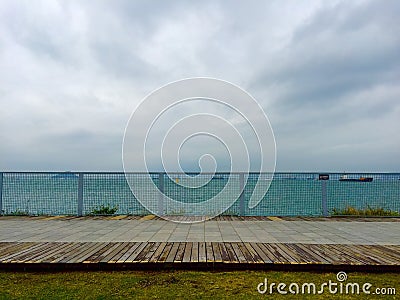 Seaside with walking path Stock Photo