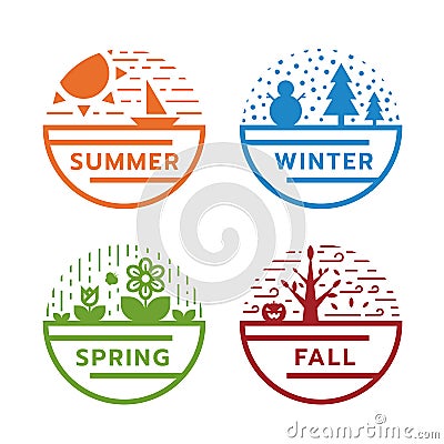 4 season circle sign with modern line nature in summer, winter, spring and fall vector design Vector Illustration