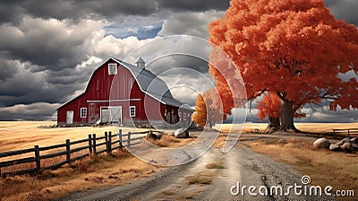 season fall weather country landscape Cartoon Illustration