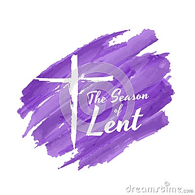 The season of lent banner with white crucifix on purple background Paint brush style vector design Vector Illustration
