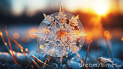 Season's greetings: close up snowflake in frosty weather Stock Photo