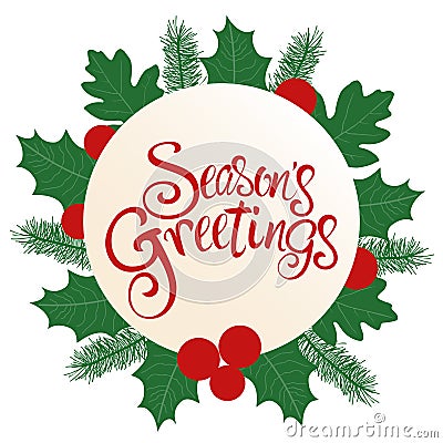 Season`s Greetings text with decoration Vector Illustration