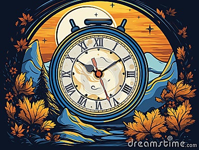 Season time banner design with clock and elements concept image Stock Photo