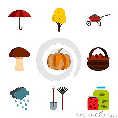 Season of year autumn icons set, flat style Vector Illustration