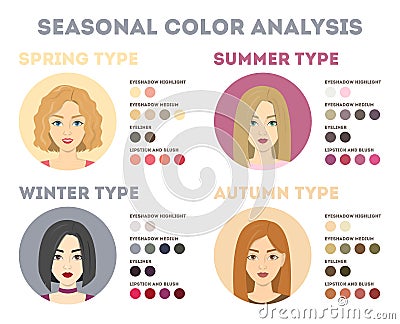 Seasonal color analysis. Winter and autumn, summer Vector Illustration