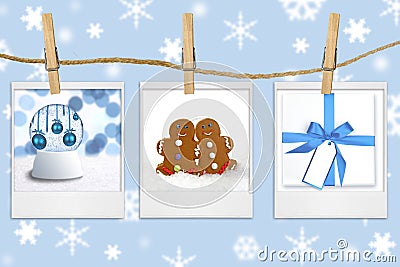 Seasonal Holiday Images Hanging From a Rope Stock Photo