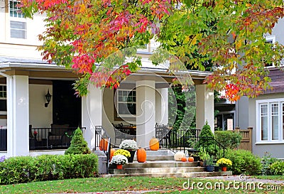Seasonal house outdoor decoration. Stock Photo