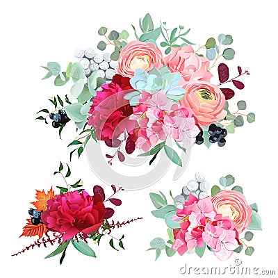 Seasonal mixed bouquets vector design set Vector Illustration