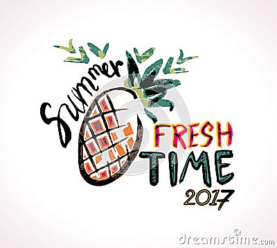 Seasonal poster with painted pineapple. Stock Photo