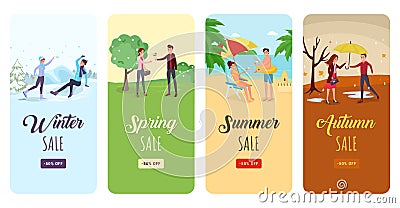 Seasonal sales flyers flat templates set Vector Illustration