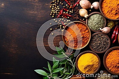 seasoning cooking dry ingredient background food spice powder spoon indian herb. Generative AI. Stock Photo