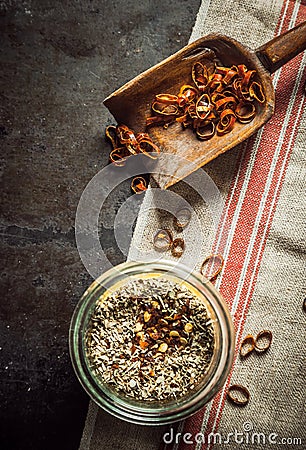 Seasoning and rub for flavoring fish and meat Stock Photo