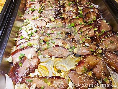 Delicious Roasted Pork Slices. Stock Photo