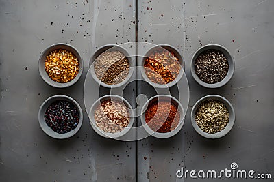 Seasonings set featured against an industrial minimalist background Stock Photo