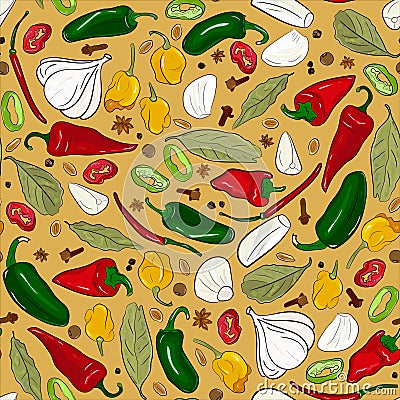 Seasonings, spices seamless pattern Vector Illustration