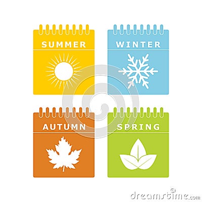 Seasons calendar icons set. Spring, summer, autumn, winter Vector Illustration