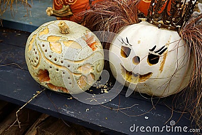 Pumpkin Carvings and Decoratives Stock Photo