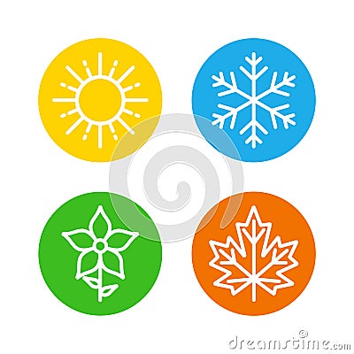 Seasons Set Colorful Icons - The seasons - summer, winter, spring and autumn - Weather forecast sign. Vector Illustration