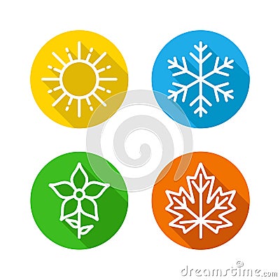 Seasons Set Colorful Icons - The seasons - summer, winter, spring and autumn - Weather forecast sign. Vector Illustration