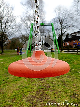 Seat of the aerial Runways or Cableway zip line for kids in Germany Stock Photo