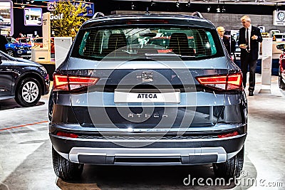 Seat Ateca at Brussels Motor Show, compact crossover vehicle CUV manufactured by Spanish automaker SEAT Editorial Stock Photo