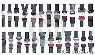 Seat belts icons set cartoon vector. Safety drive Vector Illustration
